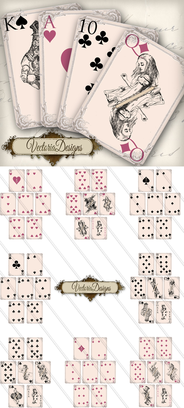 Printable Alice in Wonderland Playing Cards by VectoriaDesigns on