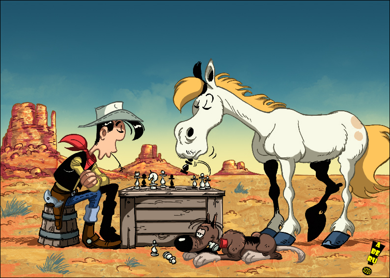 Lucky Luke, hästen Jolly Jumper och hunden Ratatat