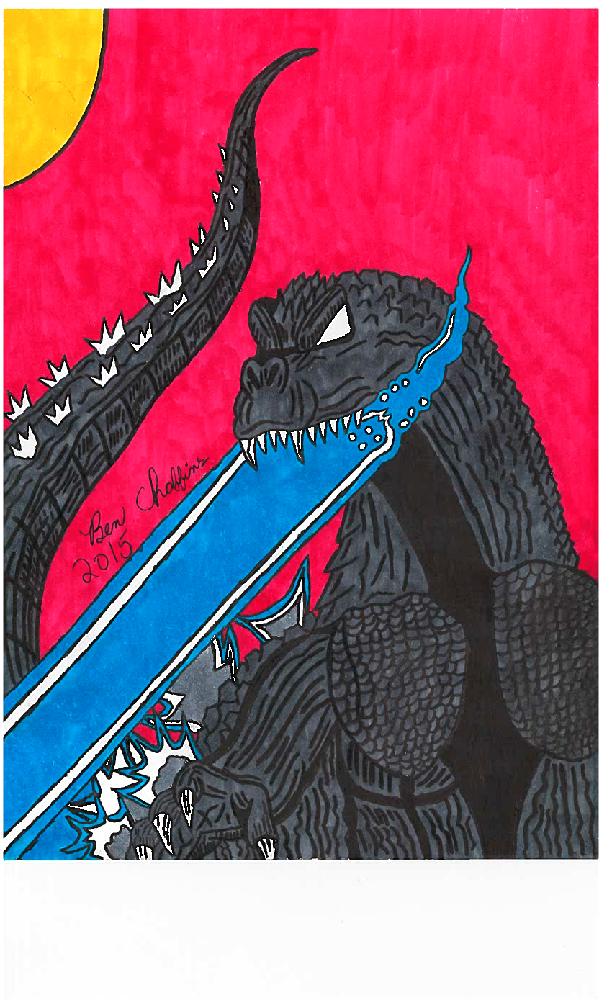 My Godzilla GMK drawing. Scanner quality. by hugeben
